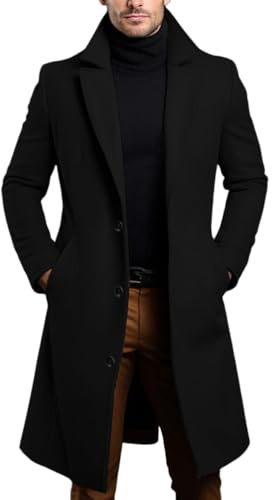 Oanviso Manteau en Laine pour Homme Long Manteau Vintage Veste en Laine Business Trench Coat Chaud Vêtements avec Boutons Pardessus Parka Coupe Vent Outerwear Blousons