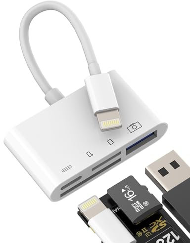 Adaptador Lightning a USB 4en1 Lector Tarjetas SD Micro SD para iPhone 14 13 12 Pro Max para iPad Digital Cámara Fotos Memoria OTG Cable para Apple TF Memory Card Reader Adapter Multipuerto Accesorios