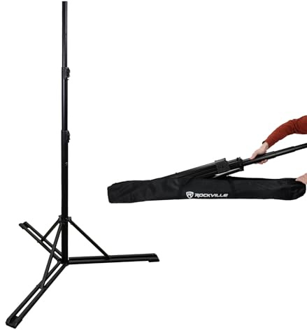 Rockville RLS2 10 Ft Lighting Stand, Flat-Base Legs, Air Assist, 140 lb Capacity, All-Metal, Includes Carry Bag, Perfect for DJ, PA Speakers, Stage Lighting, and Truss Setups