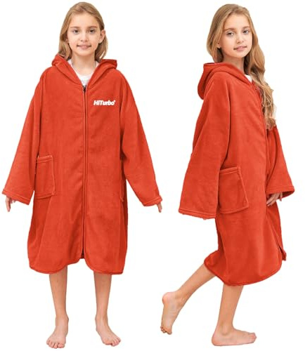 Hiturbo Toalla con capucha para niños: bata de baño con cremallera cambiante, poncho para natación, playa, surf, hogar