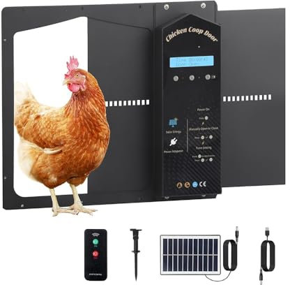 SGFBDZLK Automatic Chicken Coop Door Solar Powered, LCD Display With Timer And Light Sensor, Anti-Pinch And Waterproof, For Chickens, Ducks, Rabbits