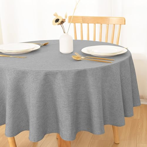 DWCN Mantel gris redondo de 140 cm, lavable, aspecto de lino, ropa de mesa para exteriores, resistente a la intemperie, para comedor, jardín, fiesta, bodas, hogar, salón, balcón