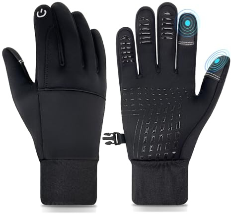 HOPSOOKEN Winter Gloves for Men Women Touch Screen Waterproof Fleece Warm Windproof Thermal Gloves for Running Cycling Driving Hiking(Black,Large)