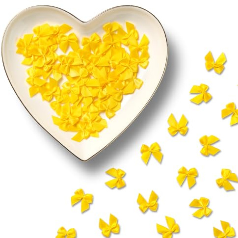 MORSUNBELA 100 Pezzi Fiocchi Regalo Mini Decorativi Fiocco Matrimonio Adatto per Confezioni Regalo di Compleanno di San Valentino Giallo