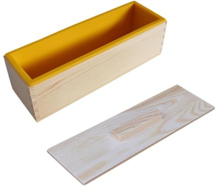Baoblaze Moule à Savon En Silicone avec Récipient En Bois pour Fabrication, Jaune