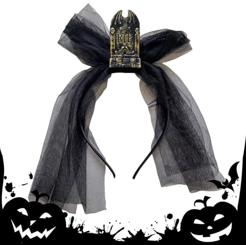 Generiskt halloweenpannband, läskigt gravstenspannband med slöja för fest – skräck halloween kostym tillbehör hårklämma för karneval maskbollar cosplay