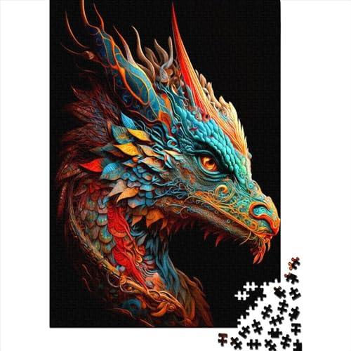 1000-teiliges Puzzlespiel „Bunter Drache“ (4 Papierpuzzles) – Lernspiel und Herausforderung 38 x 26 cm / 1000 Teile