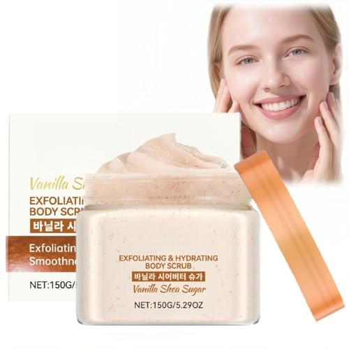 Vanilla Body Scrub & Exfoliator - Natural Body Wash for Dry & Dull Skin,Gently Exfoliates & Moisturises,Spa-Like Shower Scrub for Neck,Elbows & Knees for Soft & Smooth Full Body Care,150g
