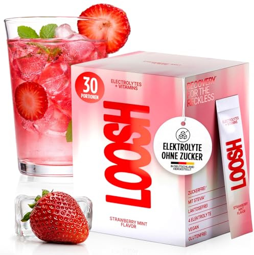 LOOSH Elektrolyte ohne Zucker | 30x Elektrolyte Sticks für bessere Hydration | Elektrolyt Pulver mit wertvollen Electrolytes & Vitaminen für Training, Party & Reise | 100% Vegan | Erdbeere Minze