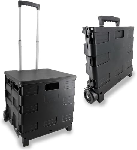 Folding Shopping Trolley Cart, Boot Cart with Wheels and Covers | Adjustable Telescopic Aluminium Handle, 35L Capacity, Ideal for Shopping, supermarket, Garden, Camping, Picnics and Laundry