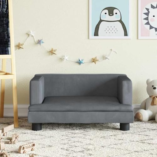 sephironlbb Barnsoffa mörkgrå 60 x 40 x 30 cm sammet med massiv furuträ, stabil småbarnsmöbel för barnrum, bekväma babymöbler att leka och koppla av