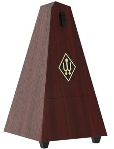 Wittner Metrónomo Taktell en forma de pirámide Sistema Maelzel Serie 845 - Carcasa de plástico - Sin campana - Grano de caoba - Mecánico con cuerda - No se requieren baterías - Hecho en Alemania