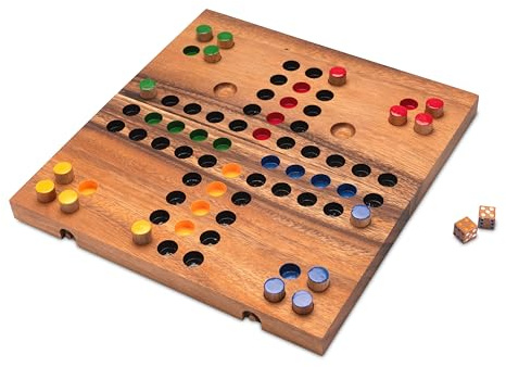 LOGOPLAY Ludo Gr. L - tärningsspel - brädspel - familjespel av trä med hopfällbar spelplan