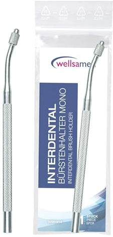 wellsamed Interdentalbürstenhalter Mono, mit abgewinkeltem Kopf, Silber, zur effektiven Reinigung der Zahnzwischenräume