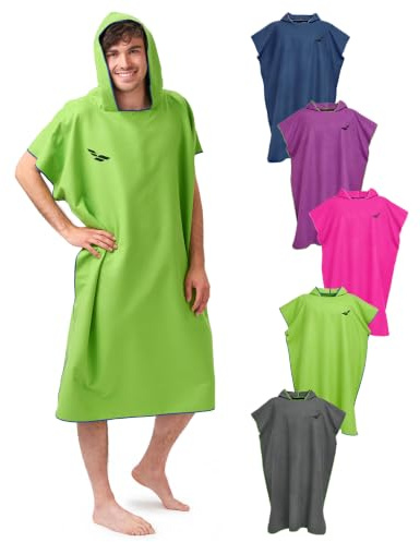Fit-Flip Poncho de Surf Microfibre Femme et Homme – Serviette de Poncho Plage Adulte – pour la Natation, de Bain – Cabine pour Piscine – Taille: M, Vert - Bleu Foncé