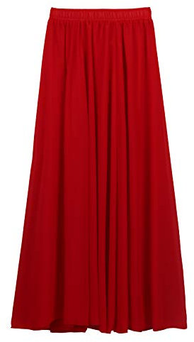 Camilife Damen Chiffon Langer Rock Strandrock Maxirock Chiffon Rock Damen Rock für Sommer Strand Alltag Partyrock Länge 90cm / 100cm - Einfarbig - Rot - Large
