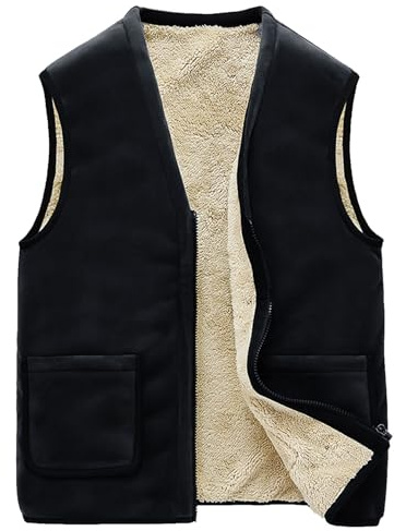 GL SUIT Mens Padded Gilet Lightweight Body Warmer Comfortable Vest Quick Drying Fleece Lined Winter Waistcoat for Outdoor Sport Running Walking Travelling Hiking,Black,L