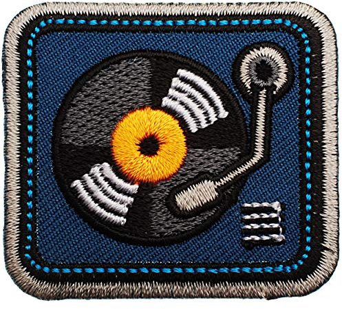 alles-meine.de GmbH Selbstklebender Textil Sticker/Bügelbild - Schallplattenspieler - Plattenspieler - 5,4 cm * 4,8 cm - Aufnäher/Aufkleber/Applikation/Aufbügler - gestic..