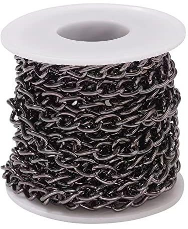 Jaydis 16,4 fot trottoarkedjor i aluminium 10 x 6,5 x 1,8 mm vridna länkar korskedjor vapenpläterad med spole för hänge, halsband, smyckestillverkning