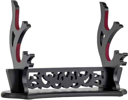 FLURSAILE Sword Stand Hollow Pattern Sword Rack, Katana Stand Wands Display Stand, Samurai Sword Stand Holder (2-Tier)