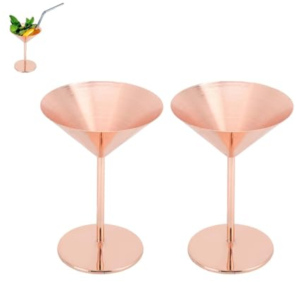 2 uds copas de Martini de Metal, copas de Martini de acero inoxidable copas de cóctel copas de Martini de oro rosa copas de bebida cristalería
