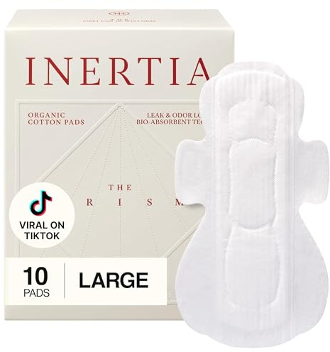 INERTIA The Prism White – Truly Organic Ultra Thin & Leak-Proof Organic Cotton Korean Pads with Wings | Heavy Absorbency | Hypoallergenic, Super Absorbent, Chlorine-Free & Fragrance-Free (10 Count)