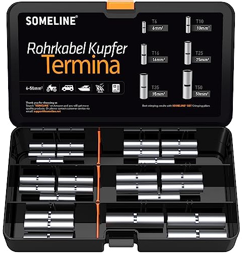 SOMELINE stumkontakter i T-serien - 6-50mm² oisolerade stumkontakter - crimpkontakter - kabelskor - kabelgenomföring - kabelpressanslutning i en uppsättning