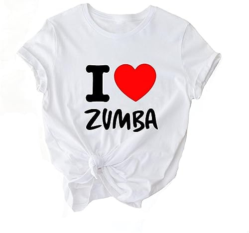 T-Shirt décontracté pour Femmes I Love Zumba Dance Graphic Print Short Sleeve Crewneck Tee pour Loisirs Sports Fitness Yoga