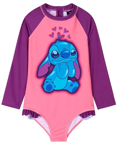Disney Pieza Única Bañador para Niñas con Mangas Largas - Regalos de Stitch (Rosa Stitch, 11-12 años)