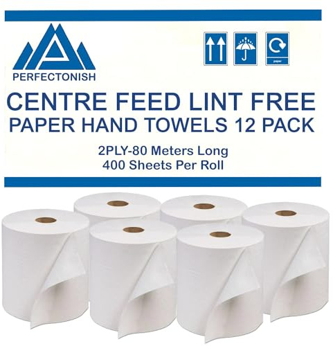 Perfectonish Centrefeed Embossed White Paper Roll - 2-Ply 80m Long Kitchen Towels 400 Sheets Per Roll - Ideal for Home & Business Use (White, 12 Pack)