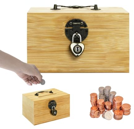 Gwezmxs Spardose Kinder, Schatztruhe Holz Sparschwein mit Schloss, Spardose mit Schlüssel, Erwachsene Kinder Sparkasse Bank Geschenk