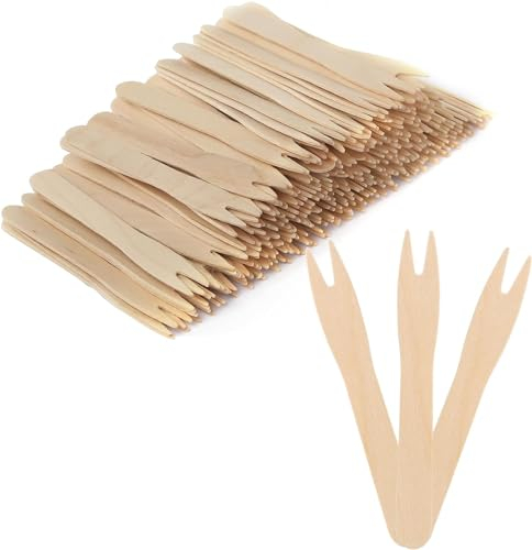 Ksvaye 400 Pezzi Forchetta per Patatine Fritte in Legno Forchette Usa e Getta Forchette per Feste Posate in Legno Usa e Getta per Feste, Compleanni, Campeggio, Picnic (8,5 cm)