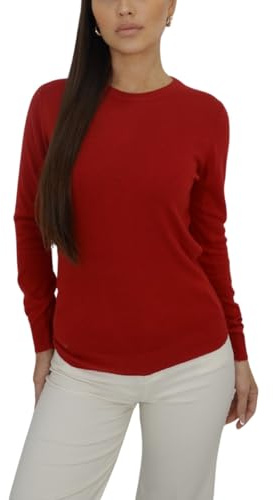 Pull col Rond en Cachemire pour Femmes, Fabriqué en Italie (FR/ES, Alpha/Lettres, S, Taille Normale, Taille Normale, Rouge (807))