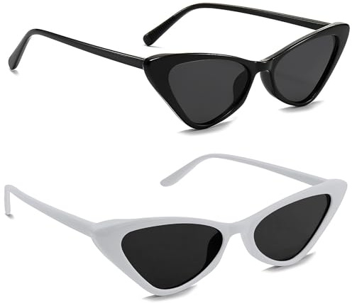 Techchii 2 Stück Cateye Sonnenbrille Damen Lustige Sonnenbrille Vintage Party Brille UV400 Hippie Brille Rave Partybrillen für Geburtstagsfeier, Fasching, Karneval, Outdoor