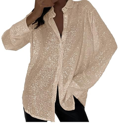 Camisetas Manga Larga Mujer Vestir Talla Grande Lentejuelas Brillante Elegante Blusa Largo Camisa Chic Clubwear Camisetas Casuales Tumblr Fiesta Tops para Otoño Primavera