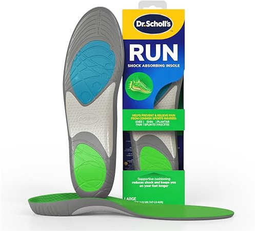 Dr. Scholl's Run Shock Absorbing Insoles - Helps Prevent and Relieve Knee Pain, Shin Splints and Plantar Fasciitis, Designed for Runners, Arch Support Insoles for Running Jogging, UK Shoe Size 7-13