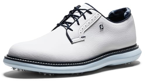 FootJoy Traditions Blucher - Zapatos de golf para hombre, Blanco/azul cielo/camuflaje, 44 EU