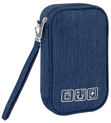 Tunejoy Tasche Elektronische Wasserdicht Kabeltaschen Klein Kabel Zubehör Organizer Tasche für Handy Ladekabel Powerbank USB Sticks 18,5 * 11,5 * 2,5 cm Dunkelblau