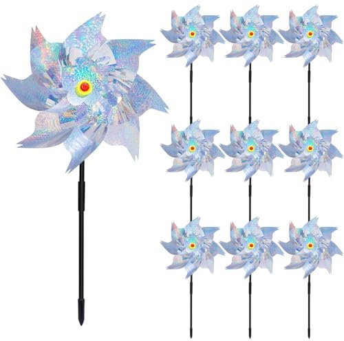 Lot de 10 moulins à vent réfléchissants 24 x 50 cm pour jardin, balcon et verger – Répulsif efficace contre les pigeons et les oiseaux