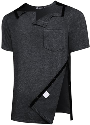 KGGEOO Men’s Post Shoulder Surgery Recovery Shirt Tear Away Short Sleeve Rotator Cuff Full Side Snap Adaptive Chemo Clothing