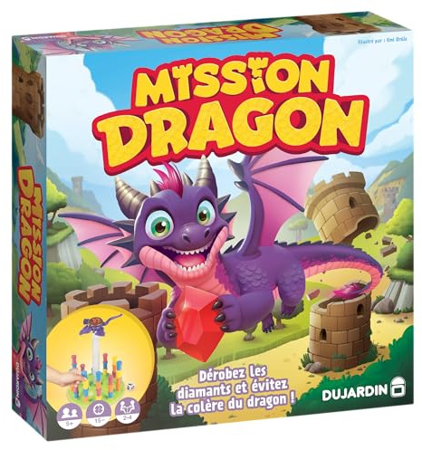 Dujardin - Mission Dragon | Jeu de société Enfant | Jeu d'action, adresse et Construction | Vole Les Rubis Avant de réveiller Le Dragon destructeur | Jeu Familial Amusant | 2 à 4 Joueurs | Dès 5 Ans