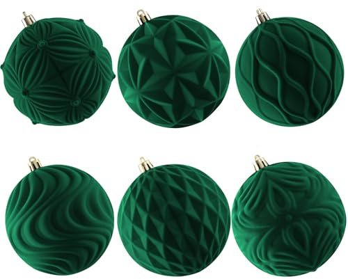Lanpn 6 Piezas 10cm Bolas de Navidad Grandes, XXL Flocado Esferas Árbol Navideñas con Colgar, Bola Navidad Irrompibles, Adornos Navideña Colgante para Patios Fiestas Vacaciones Invierno, Verde Oscuro
