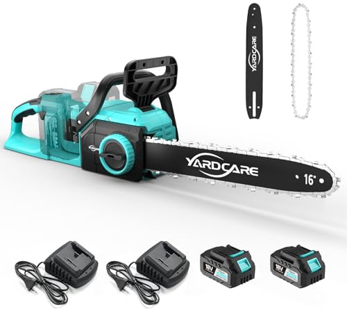 YARDCARE Tronçonneuse électrique sans fil 16 pouces, moteur sans balais 1600 W, vitesse de chaîne 21 m/s,écran LED,2× batteries 4 Ah, tension sans outil & lubrification automatique, pour bois & jardin
