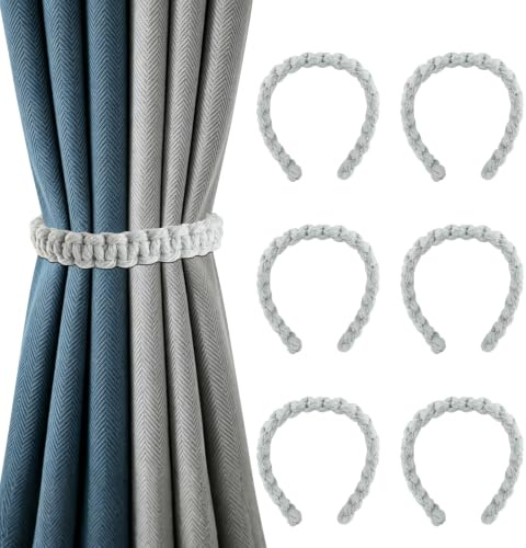 6 Piezas Cinta Trenzados Bohemios para Cortinas,Sujeta Cortinas Decorativas | Alzapaños de Cortina de Cuerda de Algodón, Tiebacks Elegantes sin Taladro para Salón, Dormitorio y Exteriores