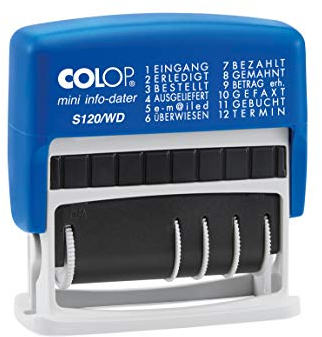 Colop S120/WD MiniInfoDater Schrifthöhe 4 mm Kissen blau/rot 12 Texte