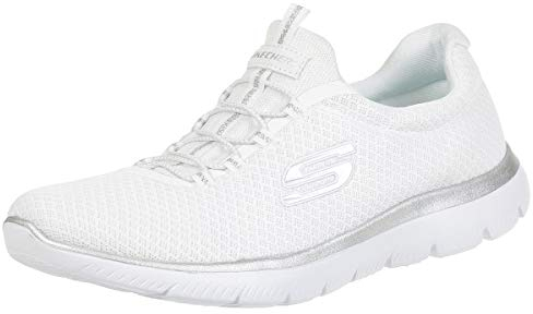 Skechers Damen Summits Sneaker, White Mesh Silver Trim, 38.5 EU