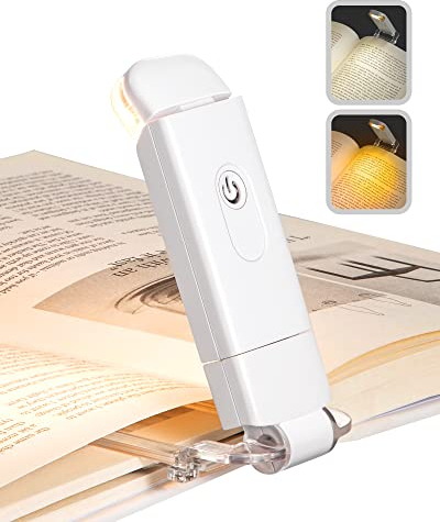 DEWENWILS Book Reading Light, Amber and Warm White Clip On LED with USB Rechargeable, 4 Brightness Adjustable for Kids, Bed, Bookworms(White)