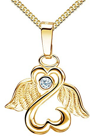 JEVELION Gold Engel-Herz-Flügel-Anhänger 333 Gold 8 Karat, Kettenanhänger für Damen mit Zirkonia. Mit Kette 45 cm