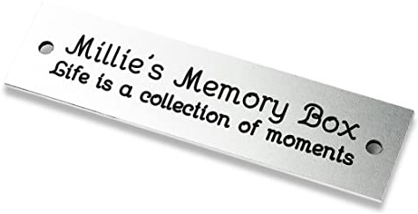Engraving Studios Rectangular satin silver aluminium engraved nameplate, Small 80mm x 20mm. Personalised engraved memorial plaque