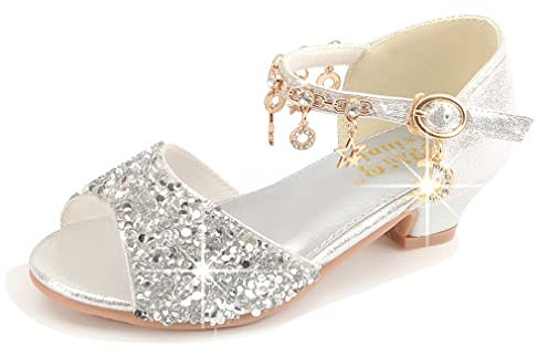 YOSICIL Scarpe con Tacco Principessa Eleganti Lucente Ragazza Ballerine Glitterate Scarpe per Cosplay Cerimonia Festa Comunione Cerimonia Ballerine Bambina Tacchi per Donna e Ragazza